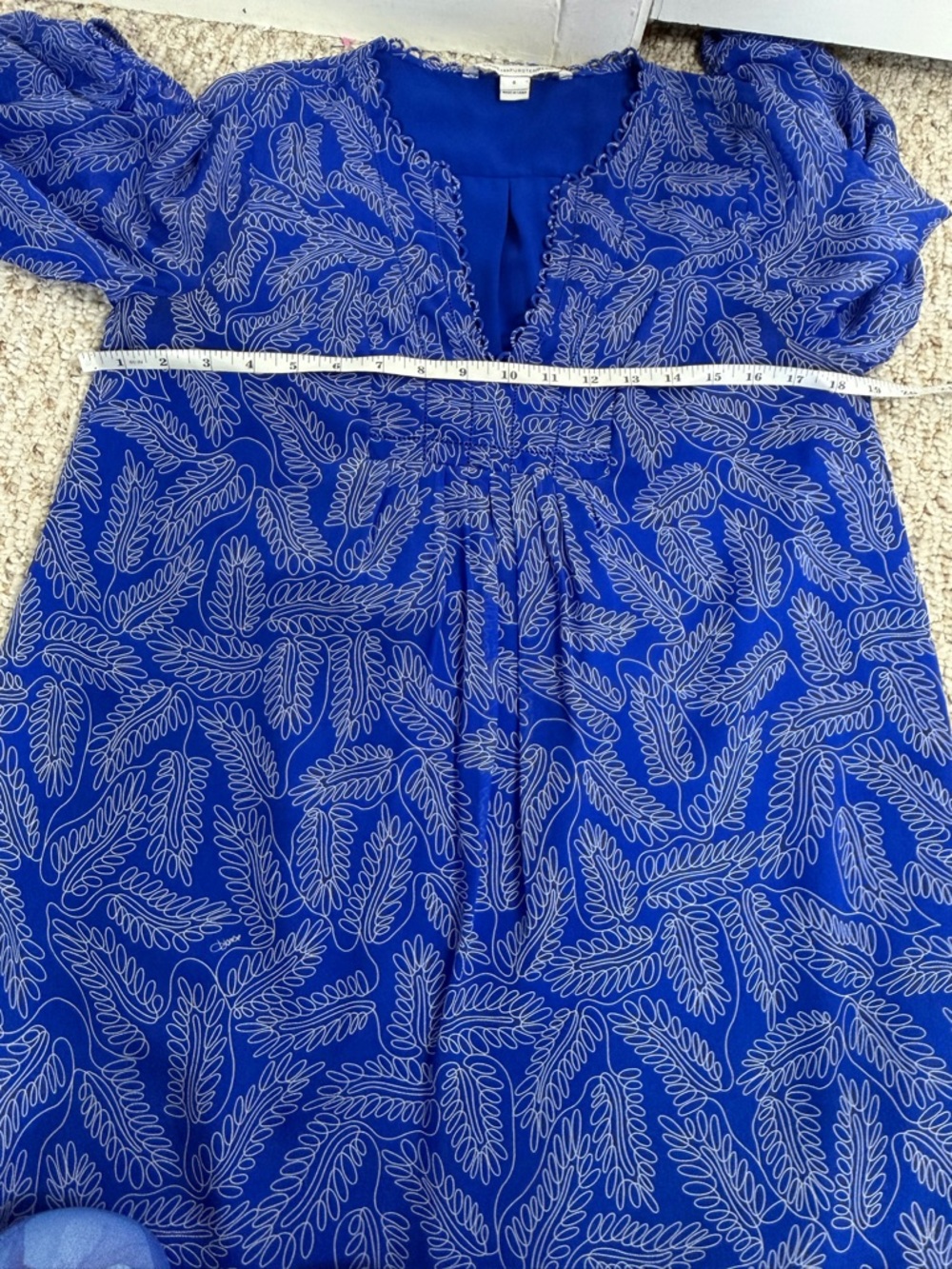 Diane Von Furstenberg Royal Blue Printed V-Neck Long Sleeve Dress size 6 - Picture 7 of 8
